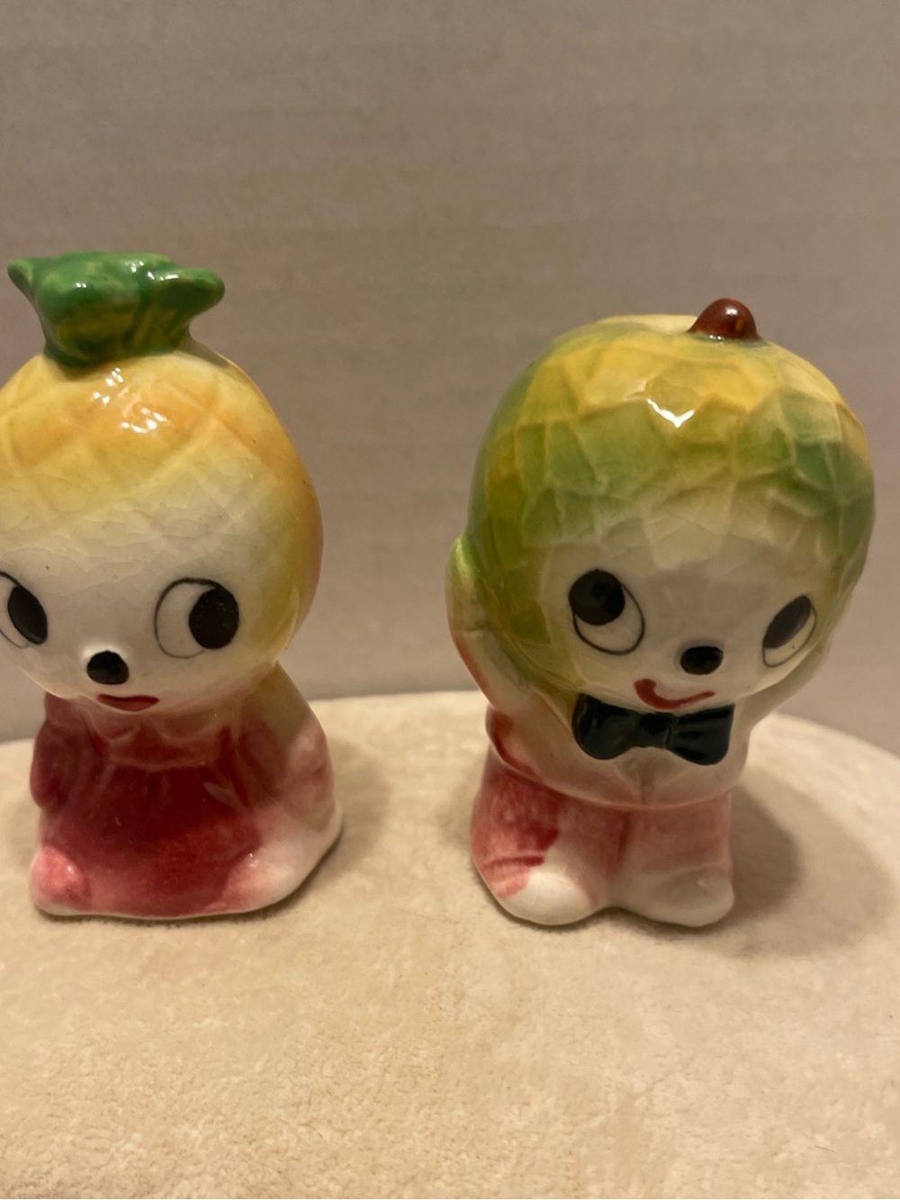Vintage 1950s Pineapple & Melon Ceramic Figurine Salt & Pepper Set